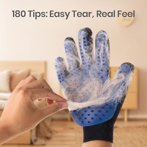 Pet Hair Remover Glove - Gentle Pet Grooming Glove Brush - Deshedding Glove - Massage Mitt with Enhanced Five Finger Desig...