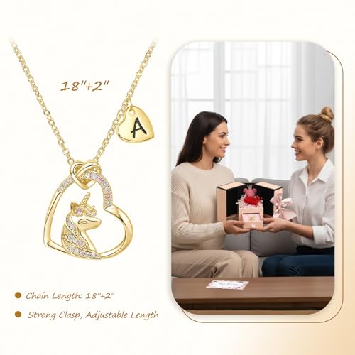 Mealcon Preserved Rose Bear Gift Box with Initial Necklace Real Eternal Flowers Romantic Gift for Women on Birthday Annive...