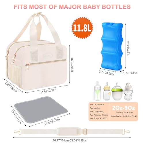 PIIOSER Breastmilk Cooler Bag with Ice Pack, Fits 6 Baby Bottles Up to 9 Ounce, Insulated Bottle Travel Bags with Shoulder...