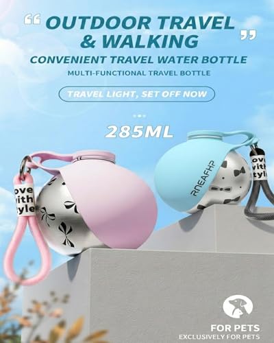 Dog Water Bottle with Bowl 2-in-1 Portable Leak Proof 10 OZ Puppy Travel Drink Dispenser for Large Medium Small Breeds Sta...