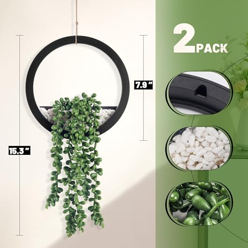 Der Rose 2 Pack Fake Plants Hanging Artificial Succulents Plants in Black Pots for Living Room Bathroom Accessories Boho F...