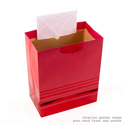 Hallmark 9" Medium Gift Bag with Tissue Paper (Red Foil Stripes) for Christmas, Birthdays, Father's Day, Graduations, Vale...