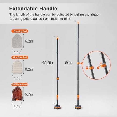 CLEANHOME Tile Tub Scrubber Brush with 3 Different Function Cleaning Heads and 56" Extendable Long Handle-No Scratch Showe...