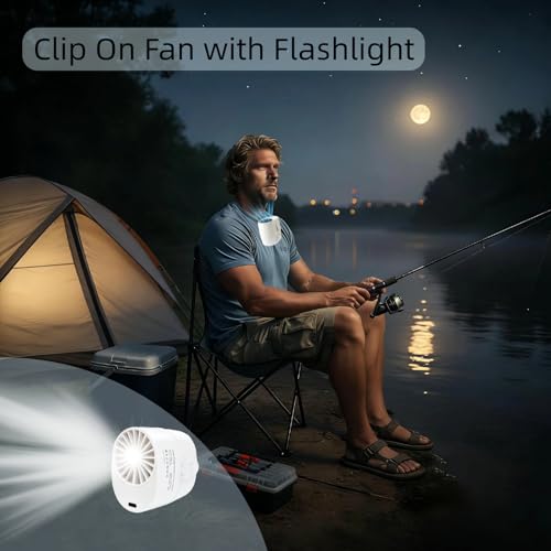 CHICWAY Portable Clip On Fan, 6-Speed Small Waist Fan with LED Display, 20H Rechargeable Personal Fan with Flashlight, Han...