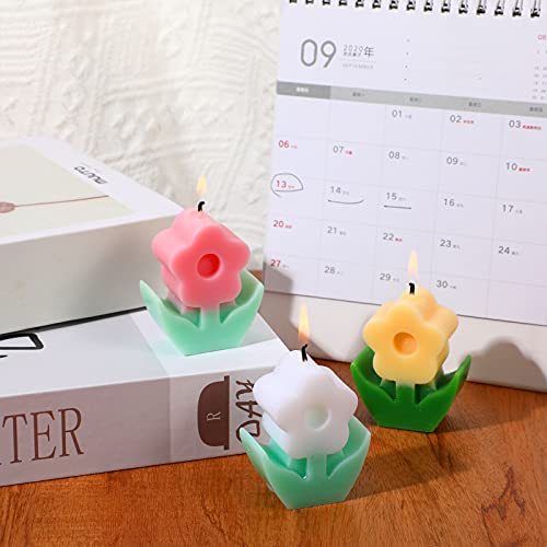 3 Pcs Flower Shaped Scented Candle Set Soy Wax Candle Decor for Table Fireplace Room Aesthetic Cute Gifts for Christmas Wo...