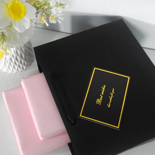 Elegant Black Gift Bag 11.8"x4.5"x9.8" with Ribbon Handles, Includes Card and Tissue Papers, Perfect for Birthdays, Weddin...