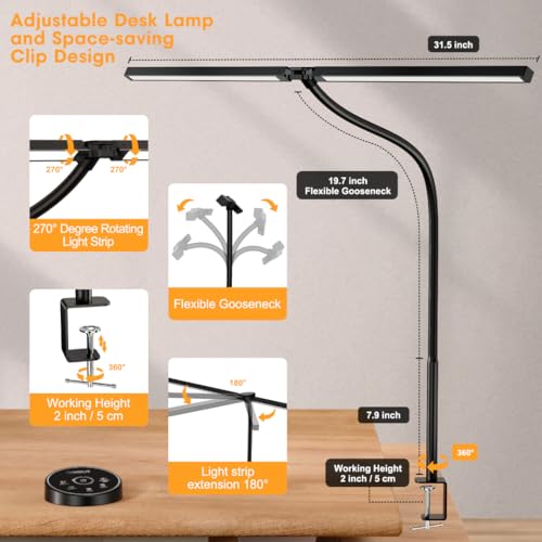 Pzloz Led Desk Lamp for Office Home - Eye Caring Architect lamp with Clamp,Dual Screen Computer Monitor Work Smart Light: ...
