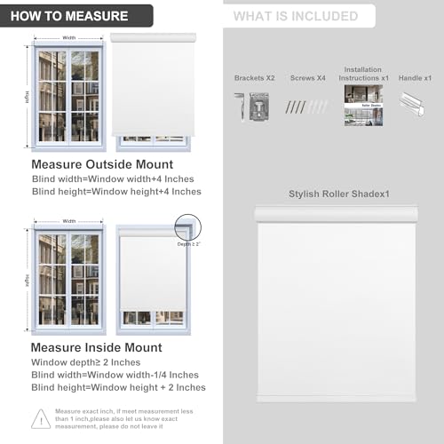 Boolegon Blackout Roller Shades for Windows,Cordless,Roller Blinds for Windows,Thermal Insulated Fabric UV Protection,Wind...
