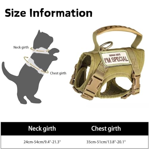 Tactical Cat Harness and Leash Set for Walking Escape Proof Adjustable Large Cat Vest Harness with Patches Soft Mesh Paddi...