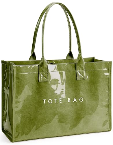 KALIDI PVC Tote Bag Women’s Kraft Paper Work Handbags Purses with Top Handle