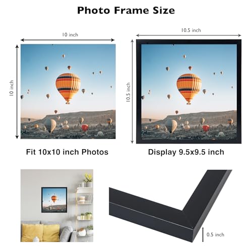 JCJMY 10x10 Picture Frame Black for Wall Hanging, Wall Mounting Horizontally or Vertically, 10 x 10 Square Wall Gallery Po...