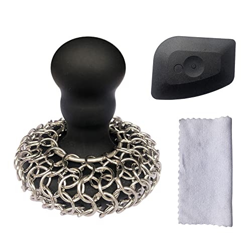 316 Upgraded Chainmail Scrubber with Silicone Handle Cast Iron Cleaner for Cast Iron Grill Pan Skillet Wok Bakeware Ergono...