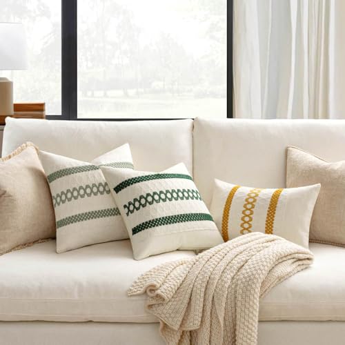 MIULEE Set of 2 Sage Green Boho Decorative Pillow Covers 18x18 Inch Farmhouse Rustic Couch Throw Pillows Modern Summer Cot...