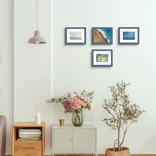 Golden State Art, 8x10 Picture Frame with Mat for 5x7 Photo - High Definition Glass Wall Mounting or Tabletop Display (Blu...
