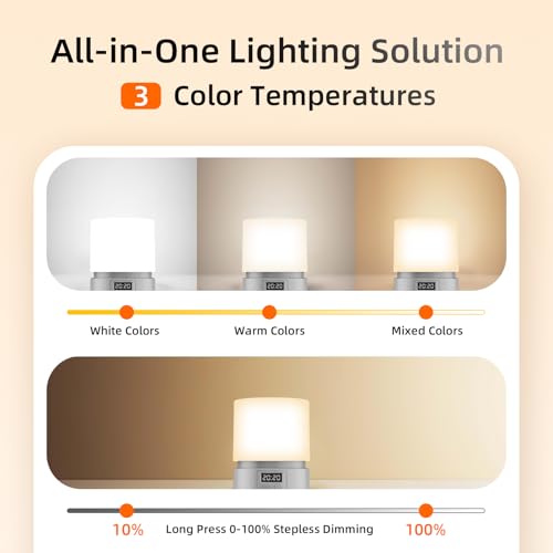 QDPKPI Nursery Night Light with Clock for Kids, Touch Lamp Bedside Desk Lamp, Portable Breastfeeding Night Lamp for Baby, ...