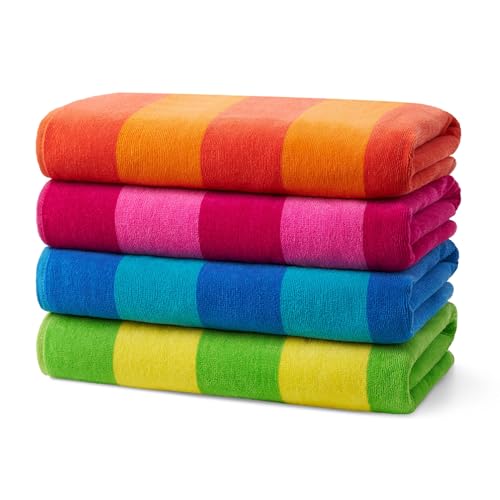Kaufman - Soft Oversized Beach Towels in Bulk | 29" x 58" Velour Striped Towel | Absorbent, Quick-Drying | 100% Cotton Thi...