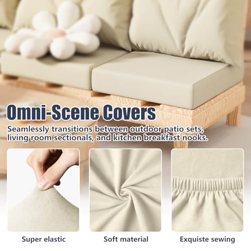 Vorshape 4Pcs Patio Stretch Cushion Covers, Outdoor Couch & Sofa Replacement Slipcovers for Patio Furniture Cushion Cover...