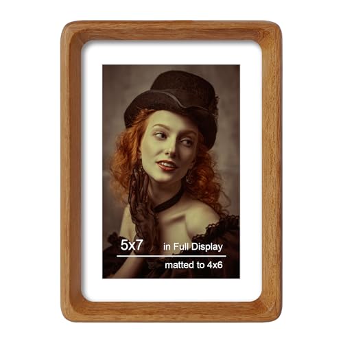 THKRLOF 5x7 Picture Frame Natural Teak Wood with Mat for 4x6, Original Natural Solid Wood 5 by 7 Photo Frames with Tempere...
