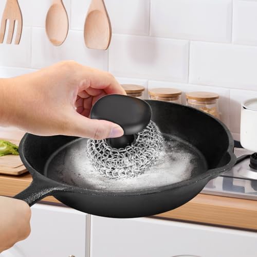Purgreat Cast Iron Scrubber | Dish Scrub Brush | 316 Cleaner Chainmail Scrubber for Cast Iron Pan Skillet Cleaner - Dish S...