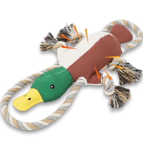 Letsmeet Lesmeet Upgraded Duck Dog Toys Puppy Toys with Crinkle Paper and Squeaker, Interactive Tug of War Dog Toy for Sma...