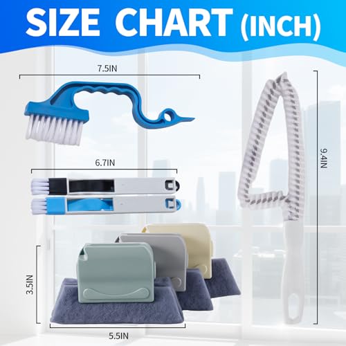 Window Track Cleaner Tool Set, 13 Pcs Magic Window Sill Cleaning Tools Kit with Groove Cleaning Brush for Door Tracks, Til...