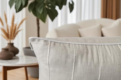 VAGMINE Hand Embroidered Linen Throw Pillow Cover 18x18 – Natural Square Decorative Accent Cushion for Sofa, Bed & Couch –...