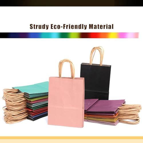 qiqee Medium Size Paper Gift Bags With Handles 10.6"x8.3"x4.3" 16 Solid Colors Party Favor Bags（16-Packs）