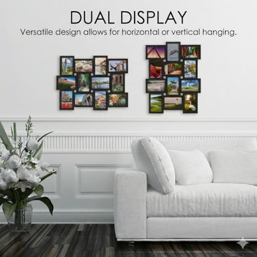MELANNCO Collage Picture Frame for Wall, Holds 12 Photos - Six 4x6 and Six 6x4 Images, 18x23 Inch Black Plastic Frame, Han...