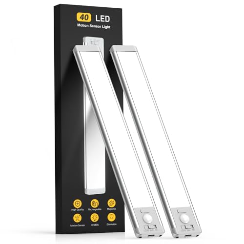 MCGOR 10inch Under Cabinet Lighting, 2 Pack Rechargeable Motion Sensor Light Indoor, 5 Levels Dimmable Magnetic Closet Lig...