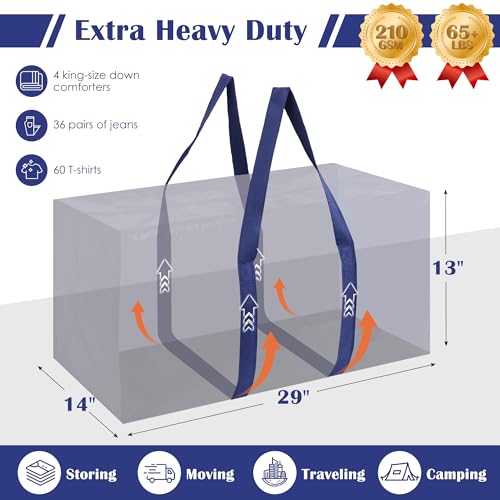 RMOHRO 6 Pack Moving Bags Heavy Duty 210GSM with Full-Open Side Zipper, 93L 65lbs Waterproof Foldable Storage Totes for Co...