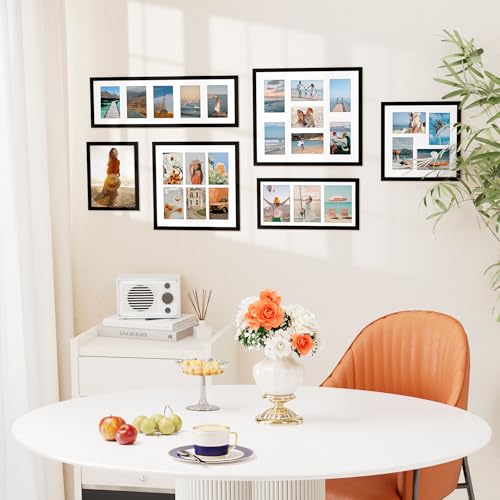 Vittanly 8x14 Picture Frames Collage, Displays 3Pcs 4x6 Pictures with Mat, Collage Picture Frame for Horizontal or Vertica...