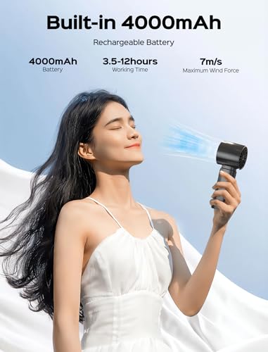 FESTIVALCOS Portable Handheld Fan - High Speed Cooling, USB Rechargeable Mini Fan with 4000mAh Battery 12 Hours Battery Li...