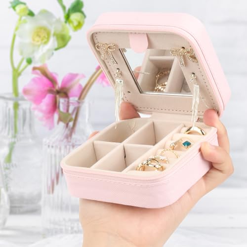 losensild Travel jewelry case Travel jewelry box Organizer with Mirror,Small Jewelry Box Organizer, Gift for Women Girls,...