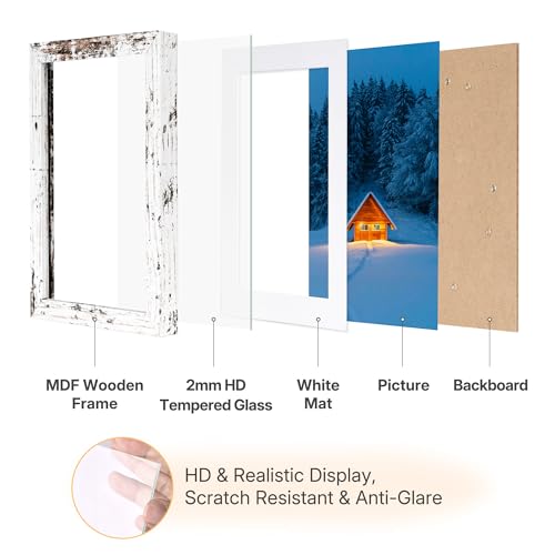 Distressed White 8x10 Picture Frame, Picture Frames 8x10 Wooden Picture Frames with Real Glass, Rustic 8 x 10 Photo Frame ...