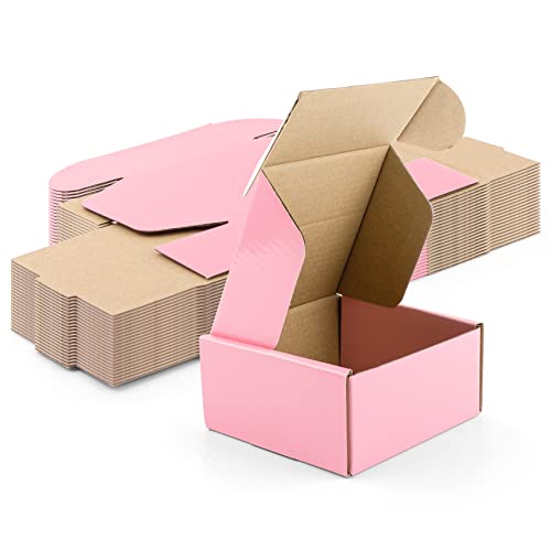 Golden State Art, 4x4x2 Pink Shipping Boxes 26 Pack, Small Cardboard Corrugated Mailer Boxes for Shipping Packaging Craft ...