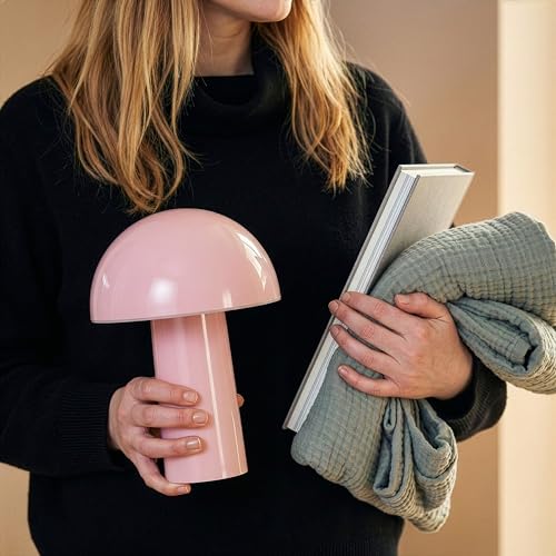 Brightech Celia Mood Lamp – 10" Touch-Controlled Mushroom Table Lamp, Cordless & Dimmable LED, Portable & Rechargeable Bed...