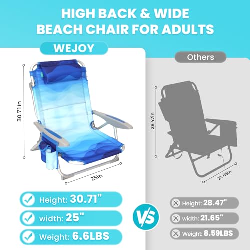#WEJOY Beach Chair for Adults, Reclining Adjustable Position, Lay Flat Lightweight Folding Portable Aluminum Chair with Ba...
