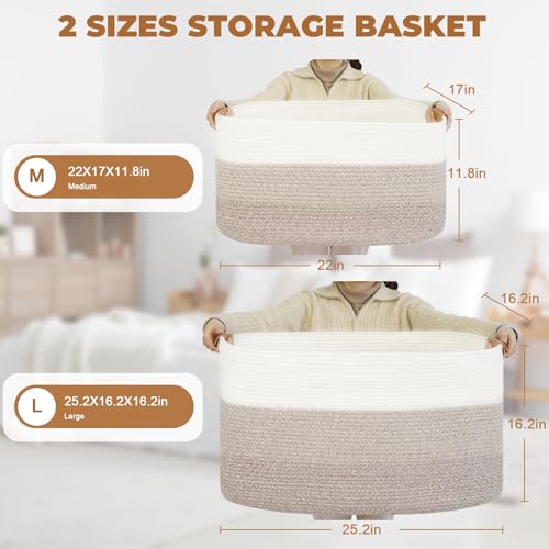 danpinera Blanket Basket, 72L Woven Storage basket with Leather Handle, Eco-friendly Decorative Storage Organization in Ba...