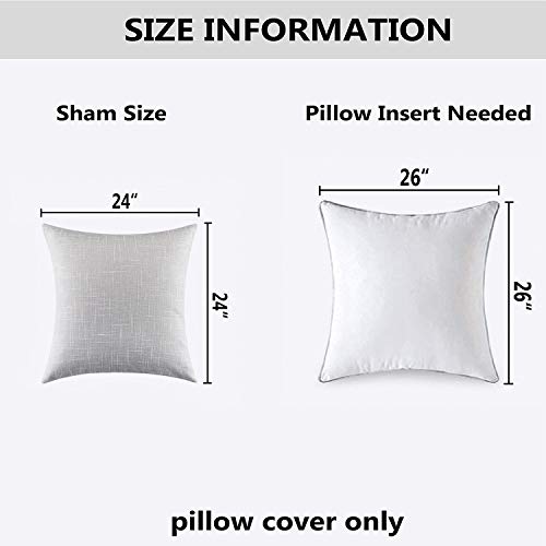 Kevin Textile Decorative Lined Linen Cushion Cover Throw Pillow Case for Bedroom, 24"x24"(61x61cm), Set of 2, Grey White