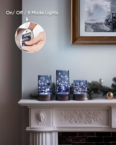Homemory Flickering Flameless Candles with Remote, Embedded String Lights in Acylinder Vase, Battery Operated Fake Candle...