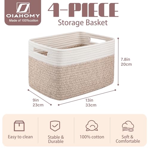 OIAHOMY 4 Pack Storage Baskets for Organizing, Basket for Shelves with Handle, Woven Baskets for Storage Toys, Towels, Boo...