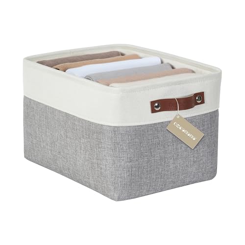 DECOMOMO Storage Baskets for Shelves - Fabric Storage Bins, Linen Closet Organizers and Storage (Grey & White, Large - 1 P...