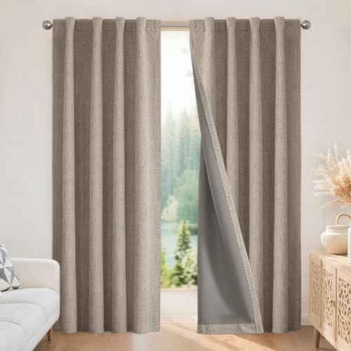 Joydeco Blackout Curtains for Bedroom - Nature Linen 84 Inch Long 100% Light Blocking 2 Panels Set, Rod Pocket & Back Tabs...