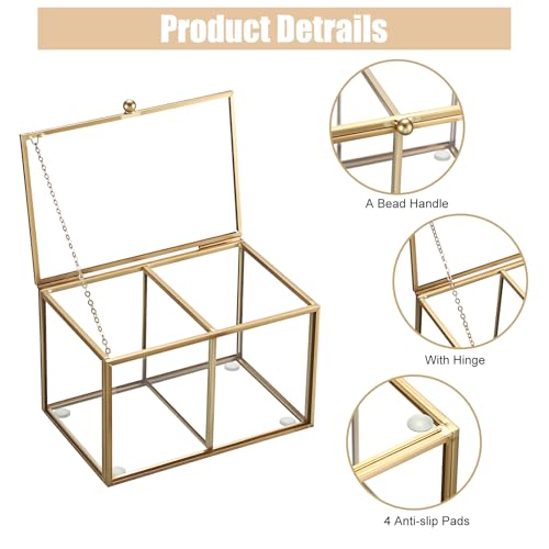 Hipiwe 2 Slots Glass Qtip Holder Gold Q-tip Storage Box with Lid Bathroom Accessories Container for Cotton Balls Cotton Sw...
