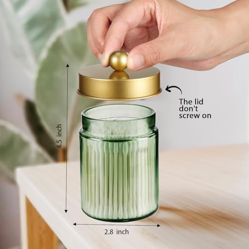 Amolliar Sage Green Apothecary Glass Jar With Metal Lid & Stickers, Bathroom Qtip Holder Storage Canister, Farmhouse Decor...