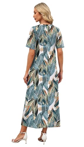 WIHOLL Women's Maxi Dresses V Neck Vacation Beach Sundresses Floral Travel Summer Dress