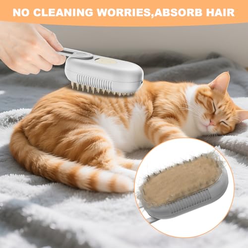 FUICZSN 4-in-1 Rechargeable Cat & Dog Steam Brush for Shedding, Self-Cleaning Pet Groomer with Rotating Handle for Massagi...