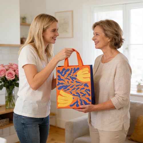 10" Floral Reusable Gift Bags Medium Size with Tissue Paper, 6 Pack Non-Woven Wrap Paper Gift Bags with Handles for Birthd...