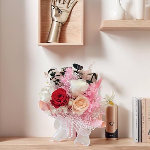 MS.ROXYQUE Preserved Flowers Bouquet Romantic Valentines Day Gift for Her LED Light 3 Preserved Real Rose for Delivery Chr...