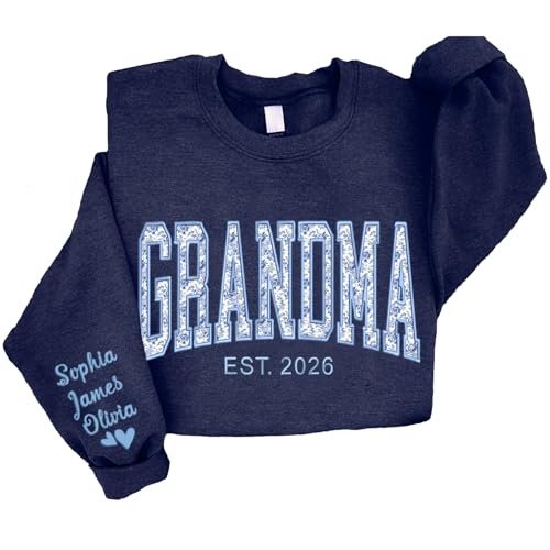 NAZENTI Personalized Floral Applique Embroidery Mama Sweatshirt, Custom Grandma Sweatshirt, Mama Gifts Christmas Mother's Day